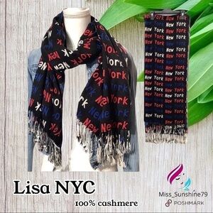 Lisa NYC - fringe cashmere red white blue NY scarf